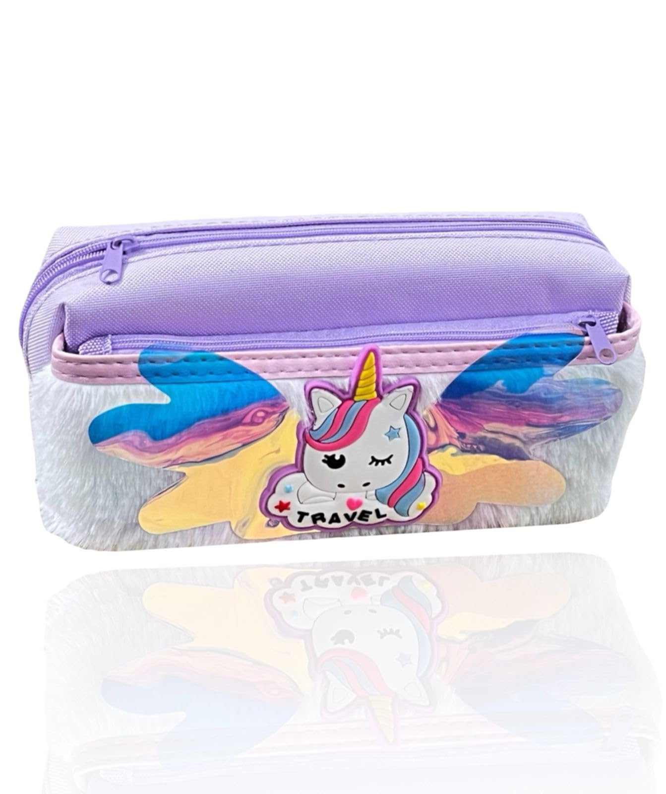 Le Delite Unicorn EVA Fur Canvas eva Double Pocket Zipper Cute